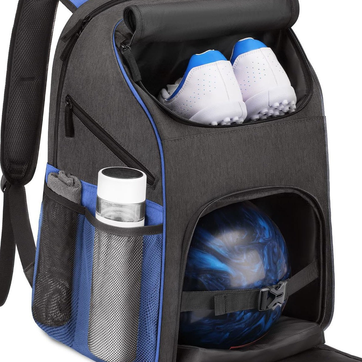 Unisex Sportlicher Rucksack mit speziellen Fächern für Schuhe und Bowlingball Karnz