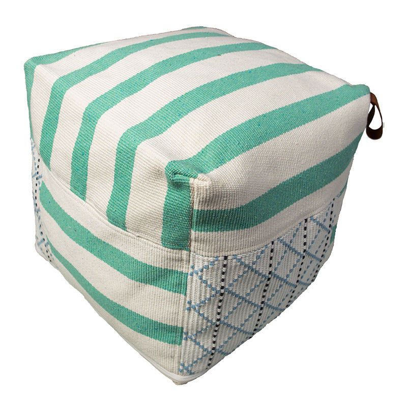 Gepolsterter Pouf Sitzhocker mit gewebter Struktur und Tragegriff