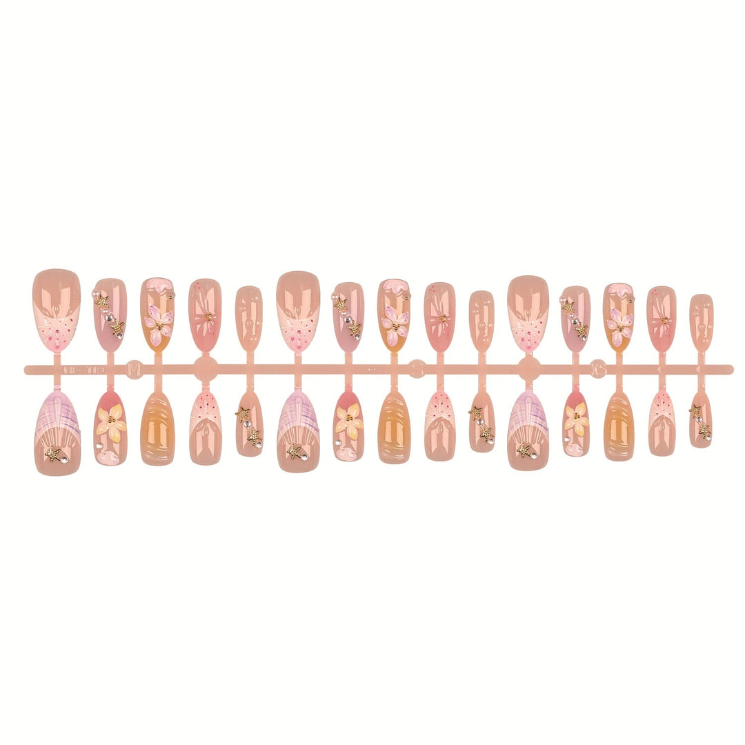 Dekoratives Press-On-Nagelset mit floralen Akzenten