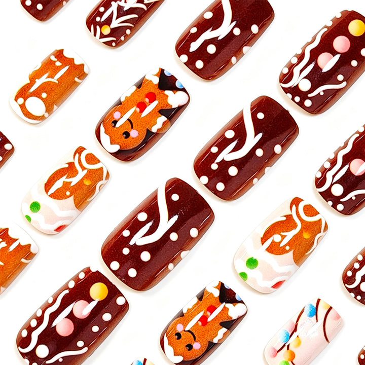 Festliche Lebkuchen-Themen Press-On Nagelkunst Karnz
