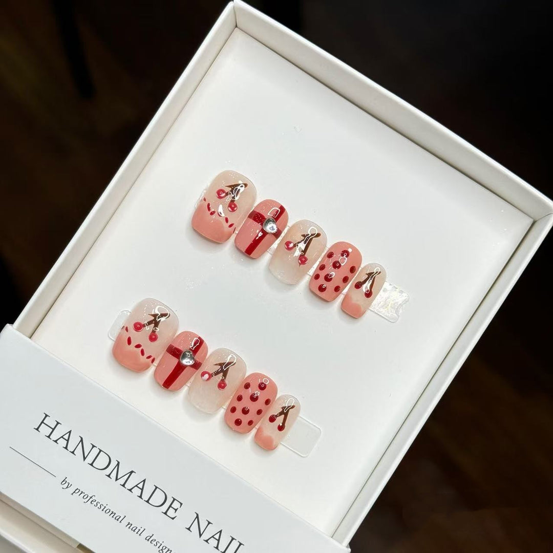 Handgemachtes kirschthemen Press-On Nagelkunst Set