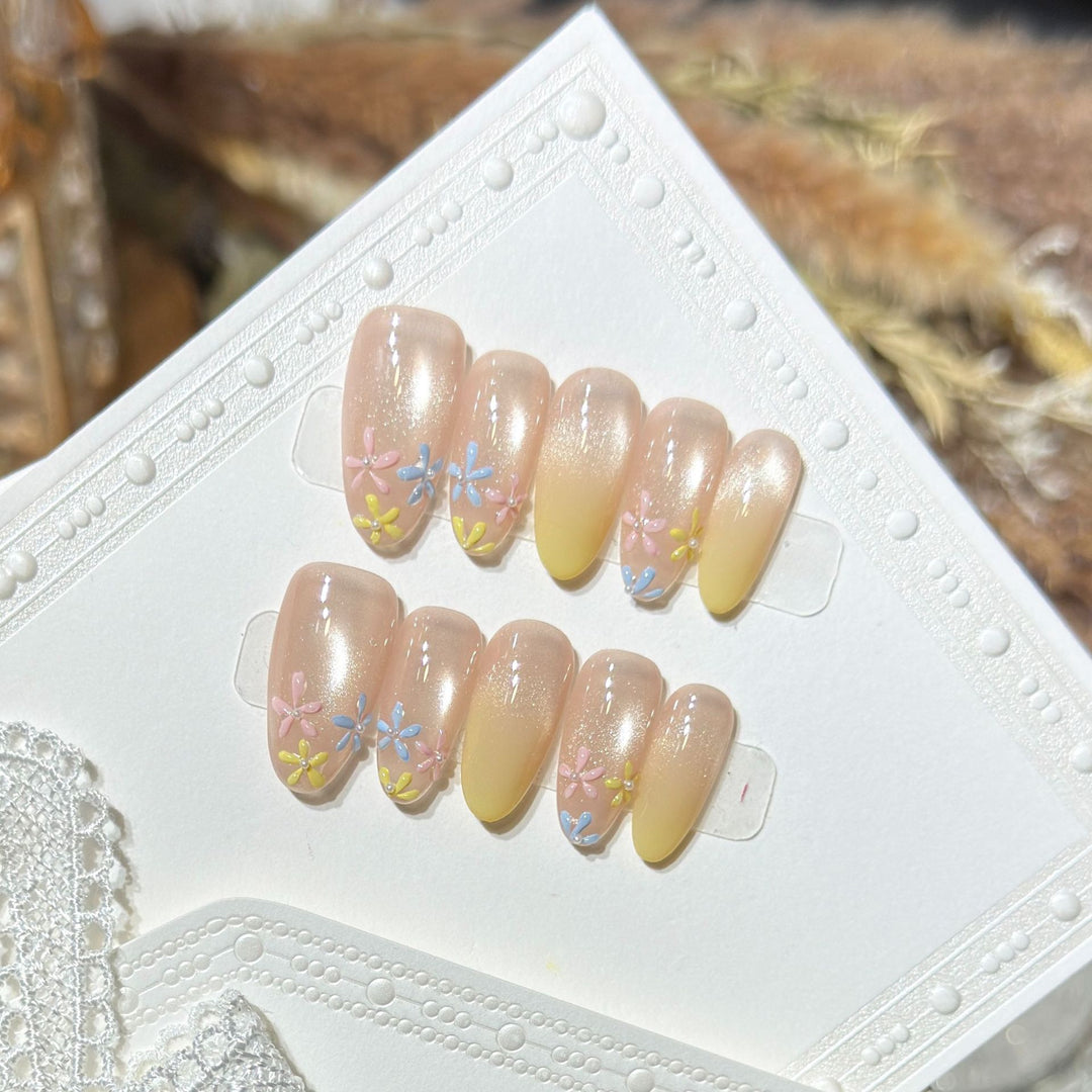 Blumenmuster Press-On Nagelkunst Set