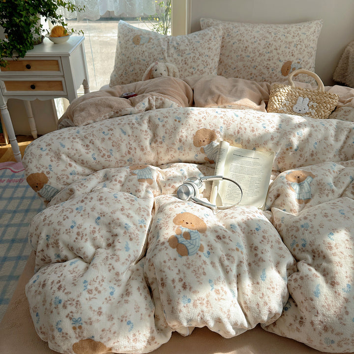 Ultra-Plüsch Teddy-Motiv Mikrofleece Komfortdecke mit gestepptem Loft