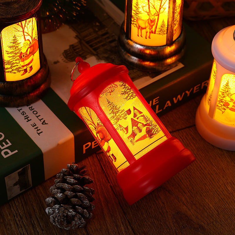 Nostalgische Weihnachtslaterne mit leuchtendem Weihnachtsmann-Motiv Karnz