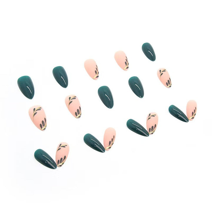 Künstlerische Press-On Nagelset mit Blätterdesigns Karnz