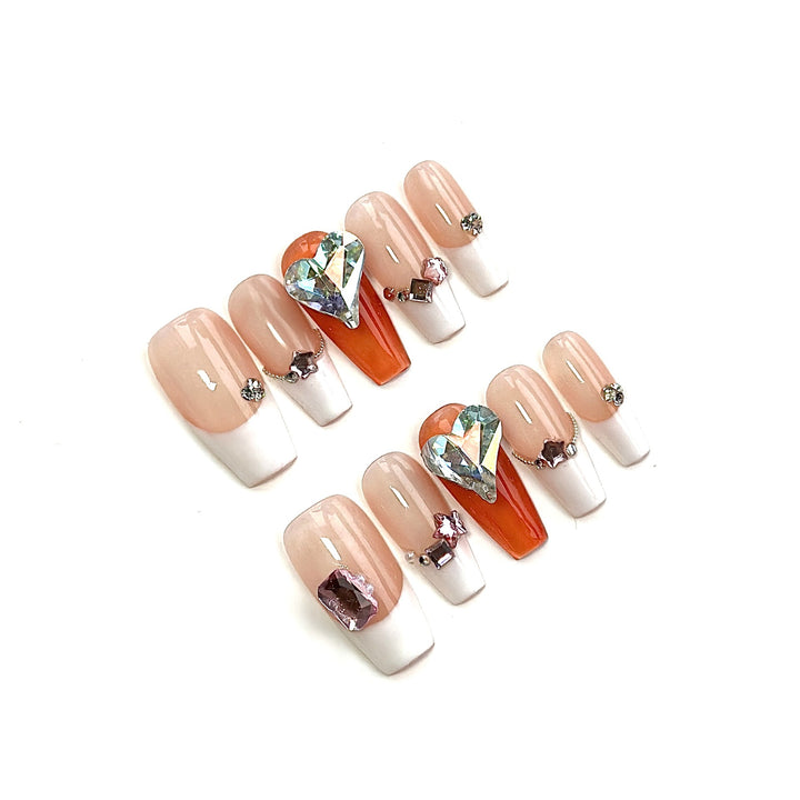 Glamourös Dekorative Press-On Nagelkunstset mit irideszenten Edelsteinen