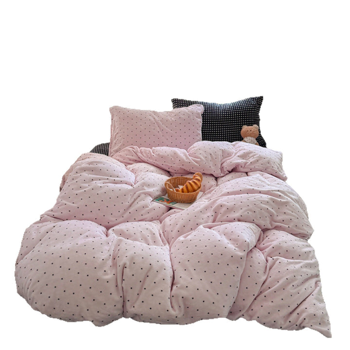 Umkehrbare Floral Flanell Bettbezug Set mit Punktmuster Spannbettlaken und Kissenbezügen