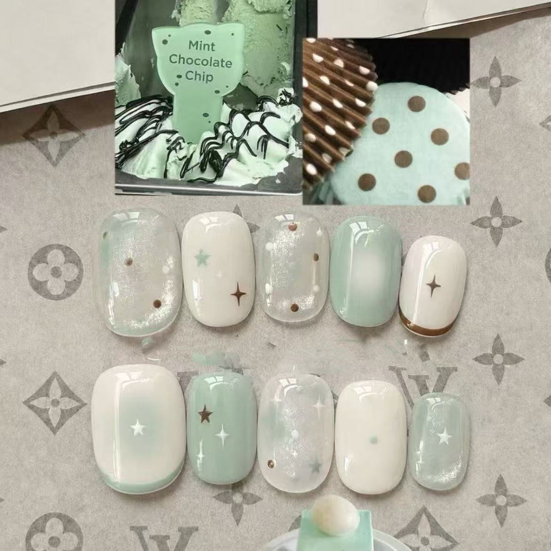 Elegantes Press-On-Nagelkunst-Set mit Schleife und Punkten Karnz