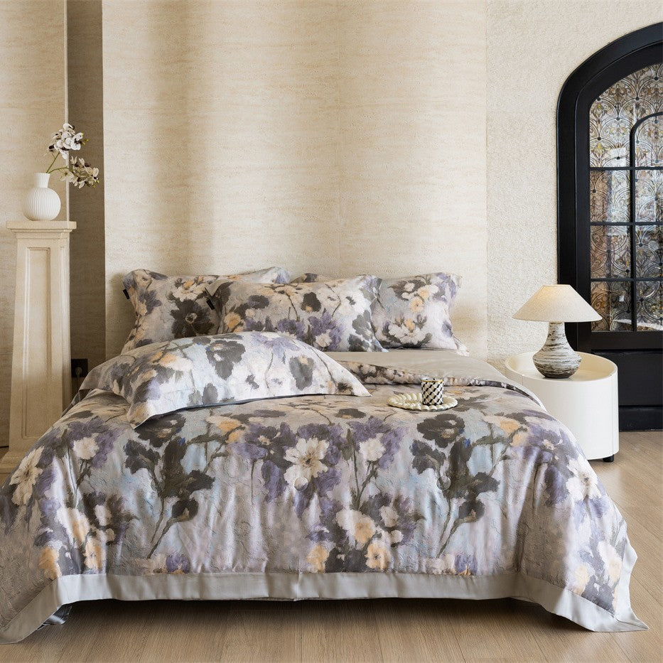 Bettwäsche-Set mit Aquarell-Blumenprint und feinem Baumwollsatin-Finish