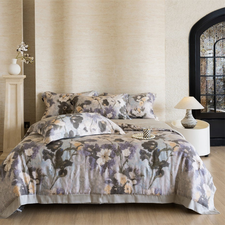 Bettwäsche-Set mit Aquarell-Blumenprint und feinem Baumwollsatin-Finish