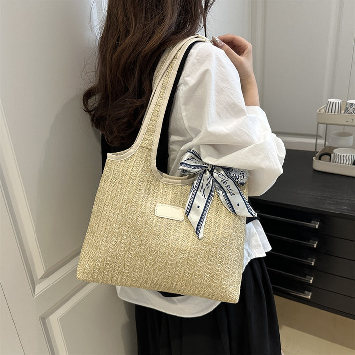 Texturierte Gewebe-Tote-Tasche mit elegantem Schleifen-Karnz