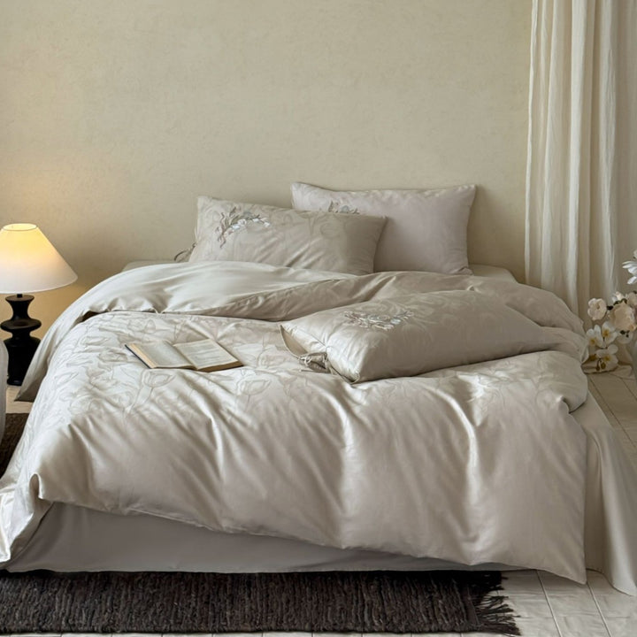Luxus Bestickte Baumwollsatin Bettdeckenbezug Set