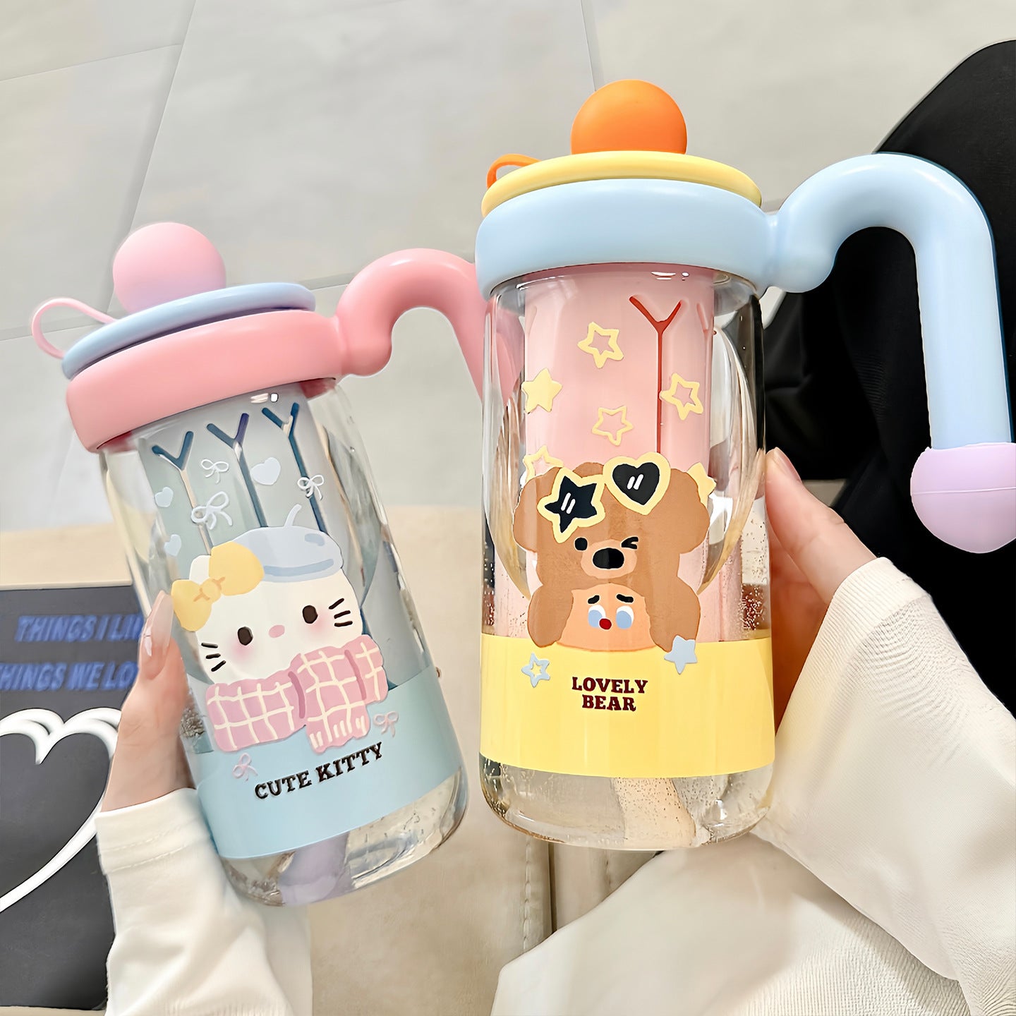 Damen Trinkflasche mit verspieltem Katzenmuster Karnz