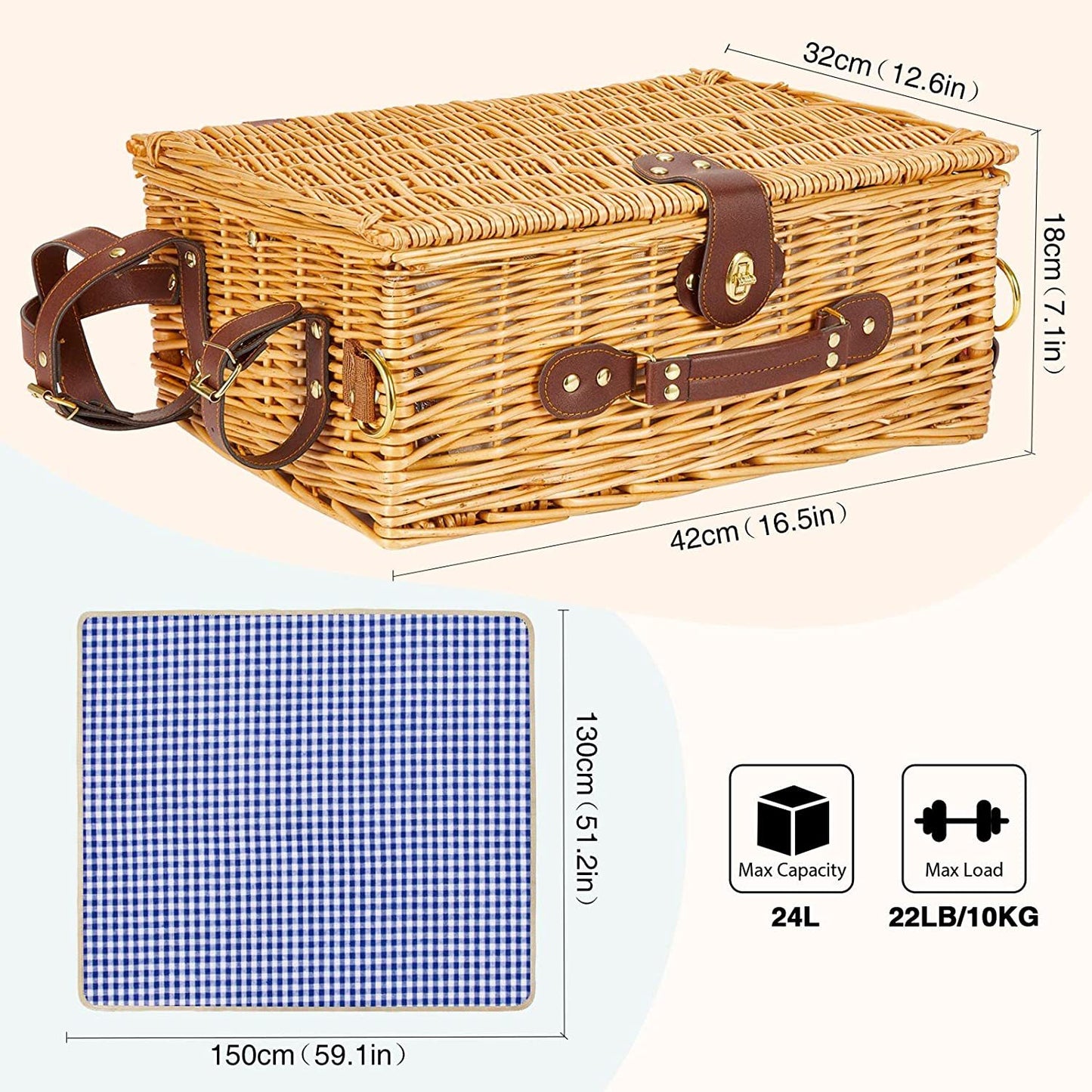 Damen hochwertiger Picknickkorb mit klassischem Design Karnz