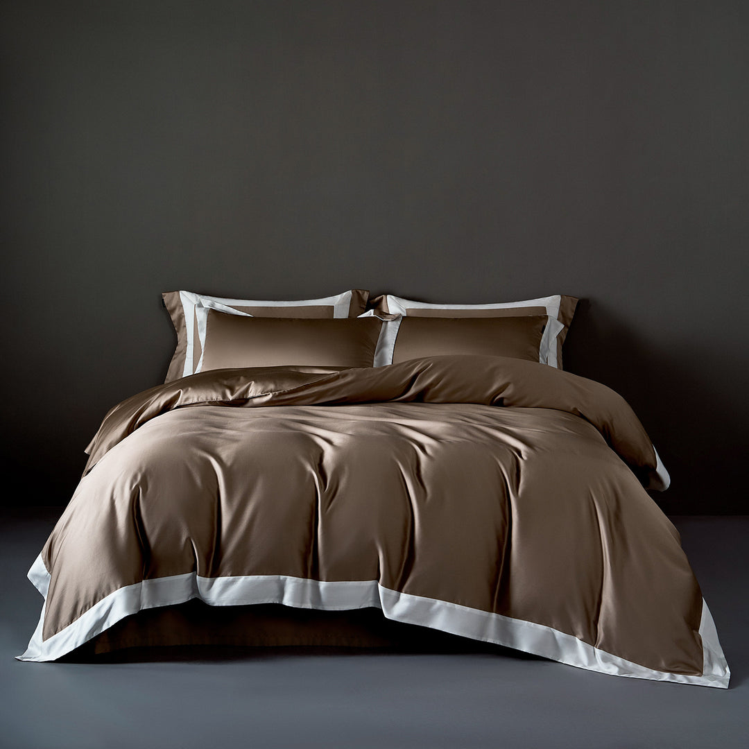 Seidiger Satin Bettbezug Set mit Kontrastbordüre