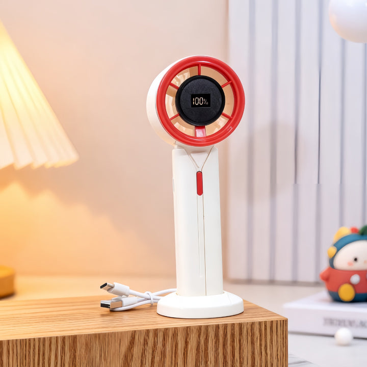 Damen Tragbarer Mini-Ventilator mit digitaler Geschwindigkeitsanzeige und USB-Ladefunktion Karnz