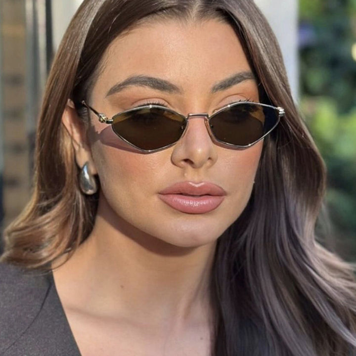 Damen geometrische Sonnenbrille mit glänzendem Metallrahmen und polarisierten Gläsern Karnz