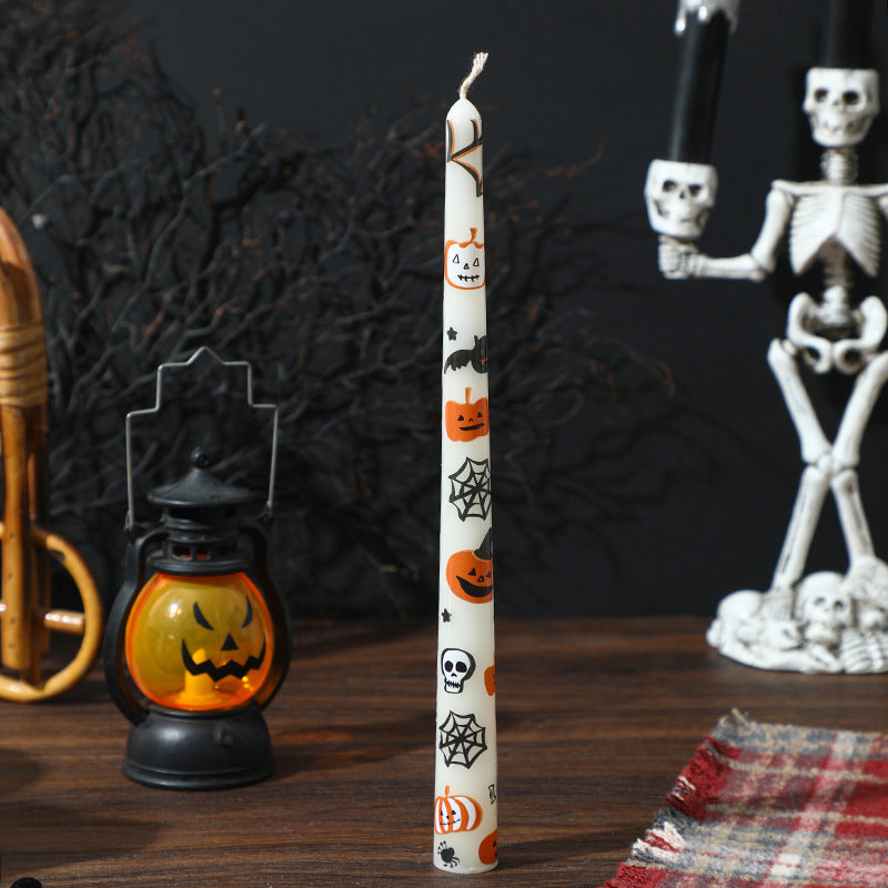 Halloween Dekorative Hohe Spitzkerze mit Bedrucktem Geist und Kürbis Motiv