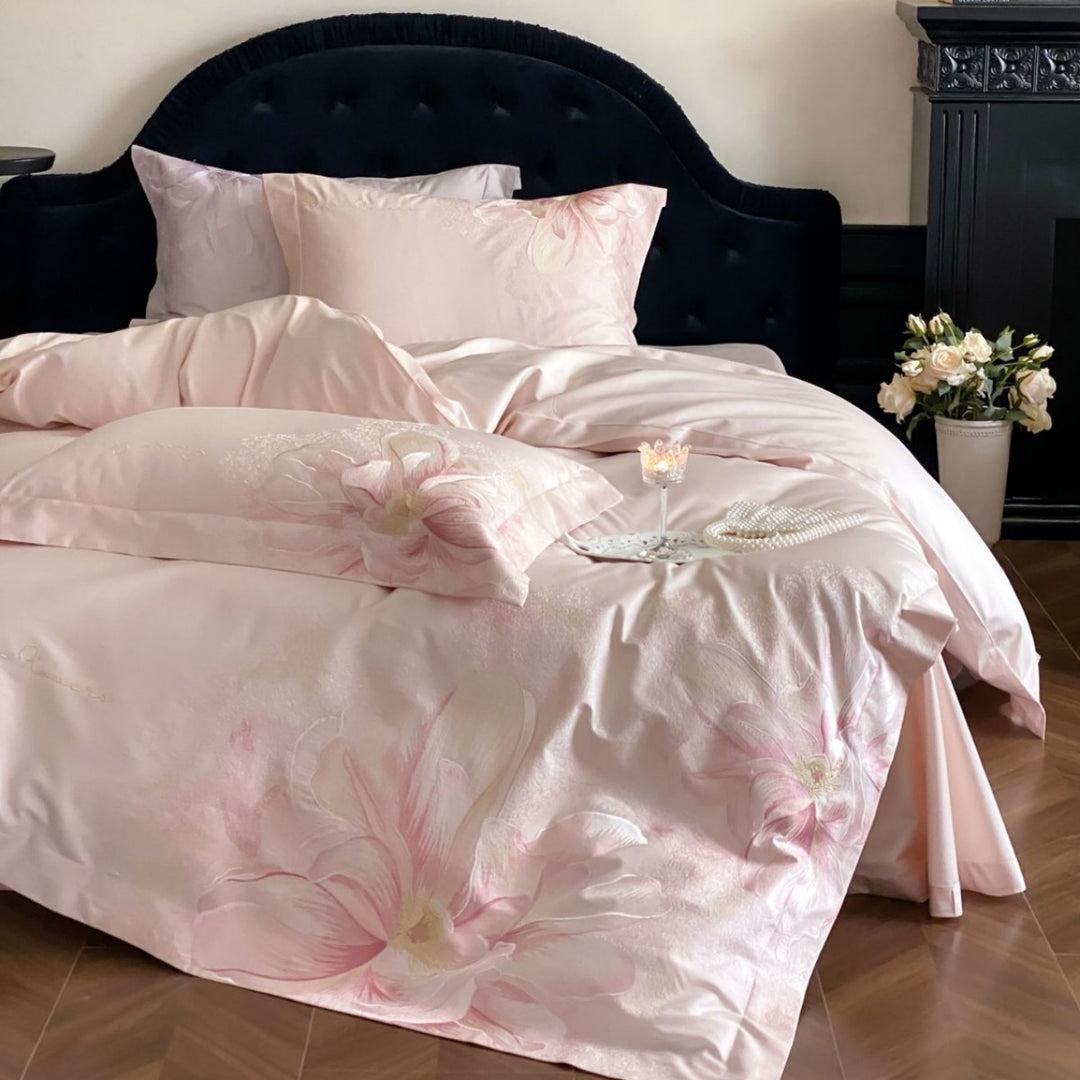 Florales Jacquard Satin-Feel Bettbezug und Kissenbezug Set