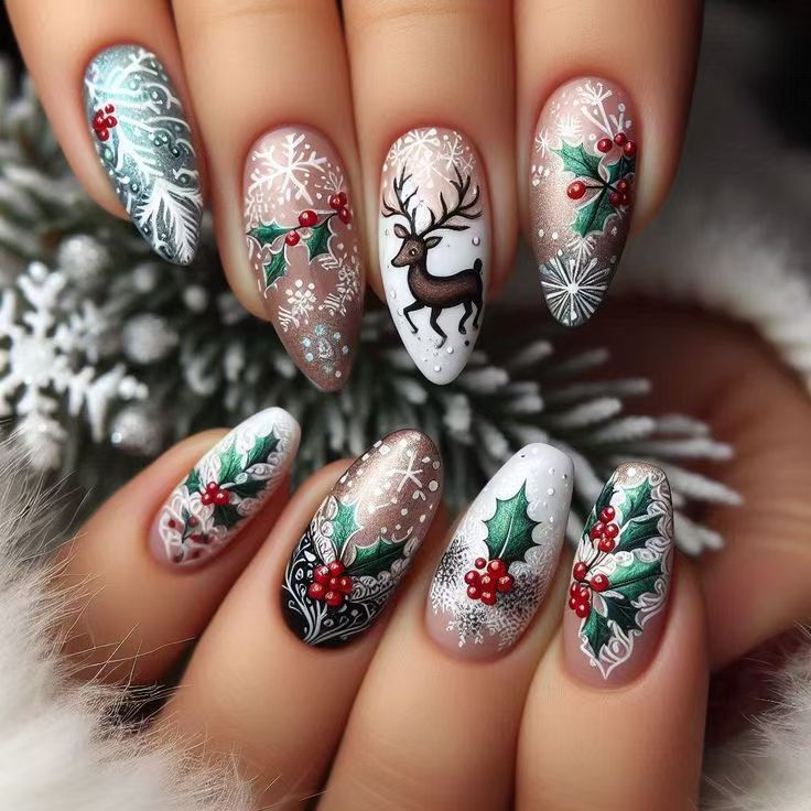 Kunstnagelset mit winterlichen Motiven und festlichen Designs Karnz