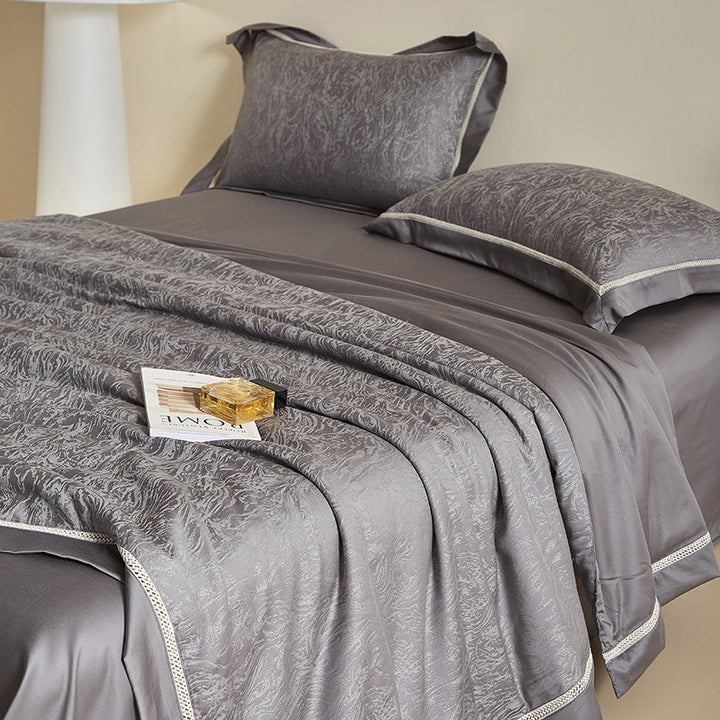 Luxuriöses Jacquard-Bettwäscheset mit Spannbettlaken und dekorativer Ziernaht
