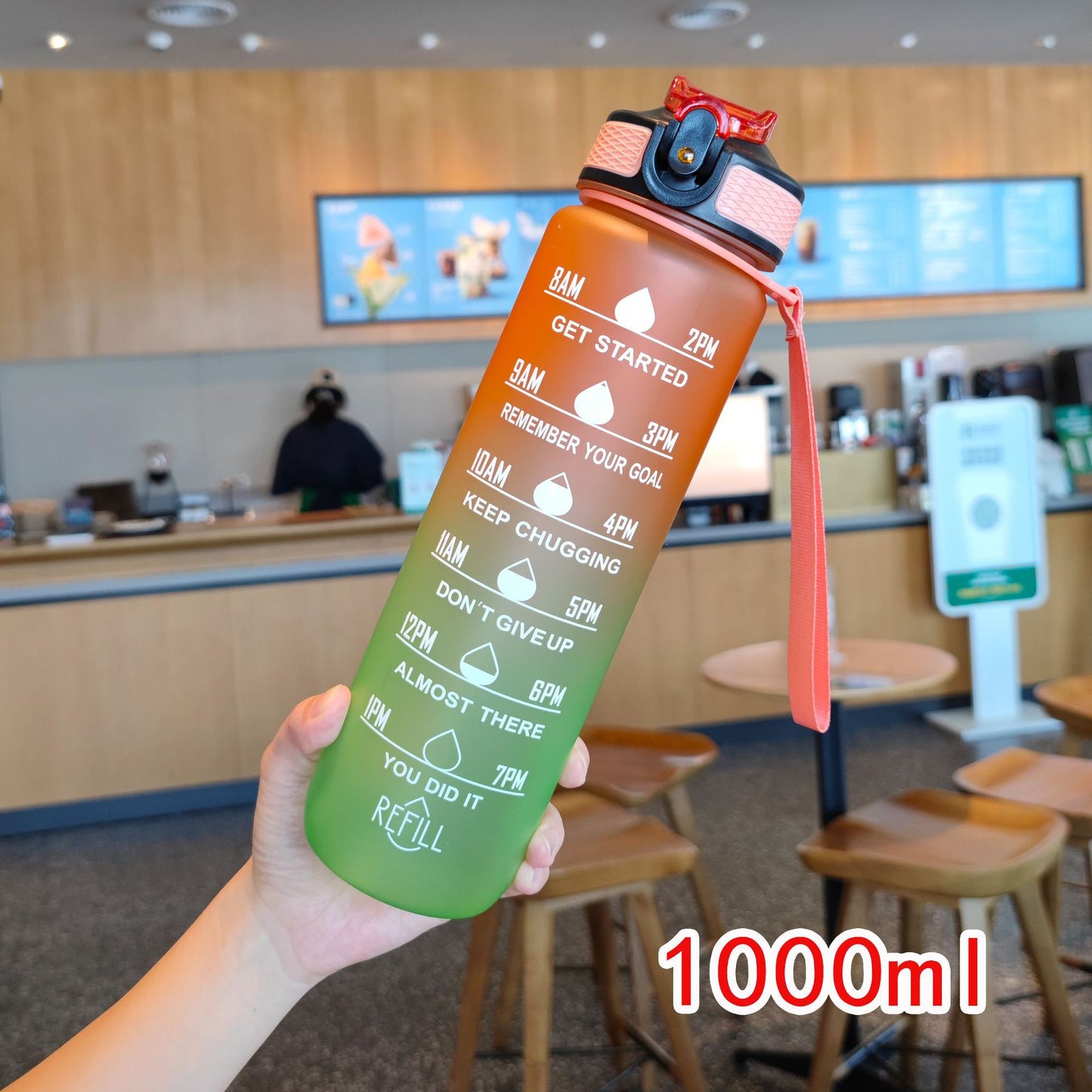 Damen motivierende Wasserflasche mit Zeitmarkierungen Karnz