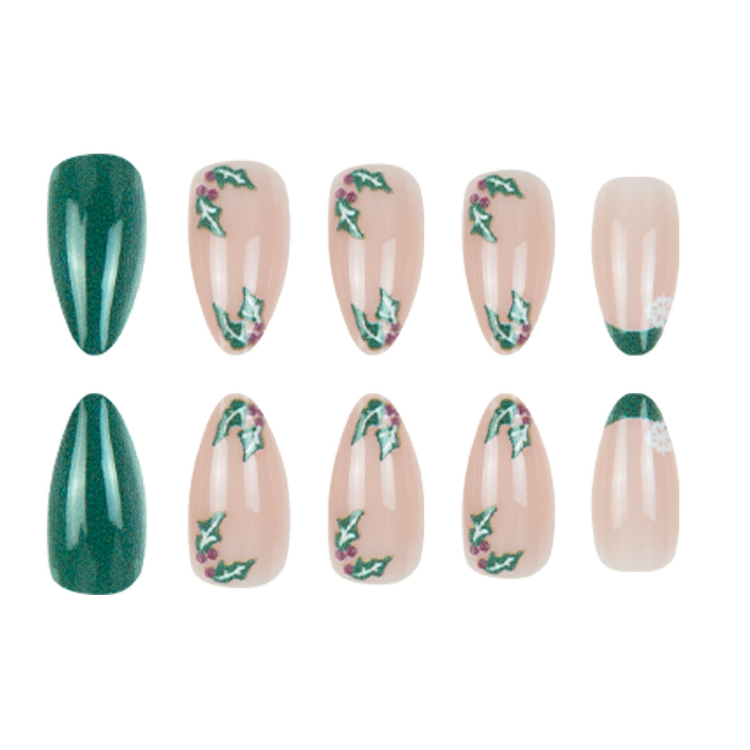 Künstlerische Stiletto Press-On Nägel mit Holiday Design Karnz