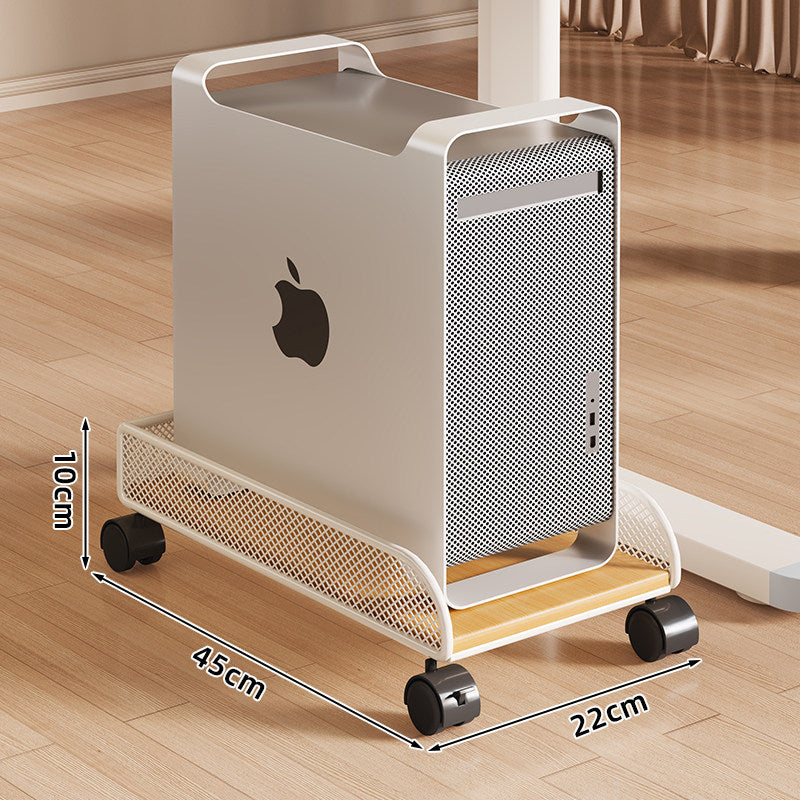 Mobiler Desktop-CPU-Turmständer mit Mesh-Seitenwänden, Holzsockel und arretierbaren Rollen