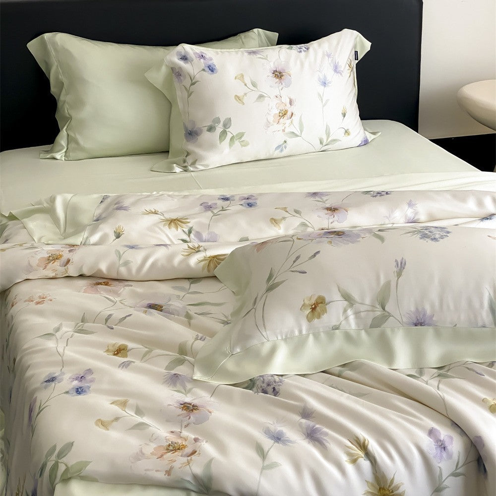 Luxuriöses Baumwollsatin-Bettwäsche-Set mit Aquarell-Marmorprint und feiner Saumkante