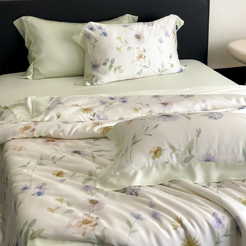 Luxuriöses Baumwollsatin-Bettwäsche-Set mit Aquarell-Marmorprint und feiner Saumkante