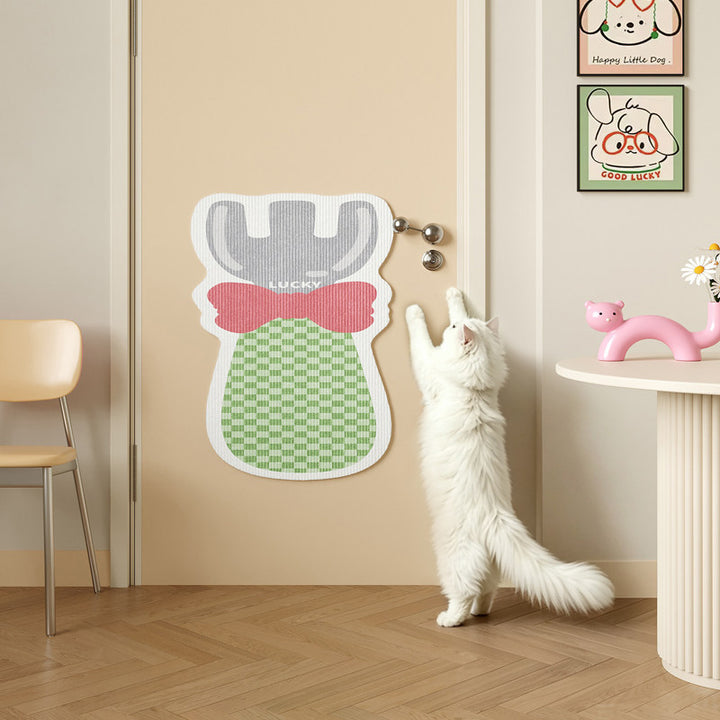 Door-Mounted Adhesive Cat Scratching Protector Pad with Textured Surface and Decorative Bow Shape