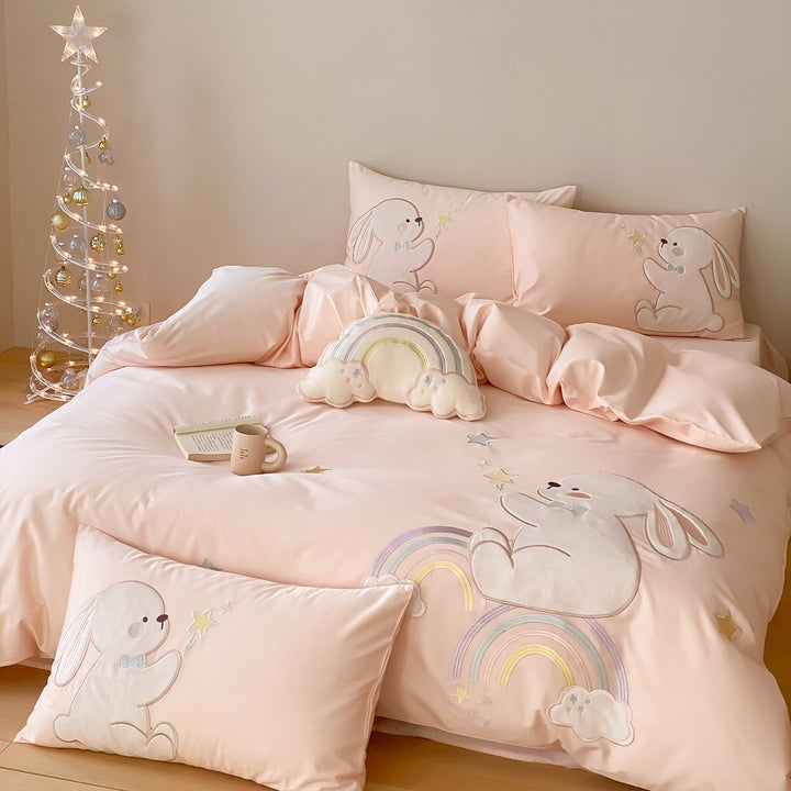 Pastell-Hase gesticktes Bettbezug-Set