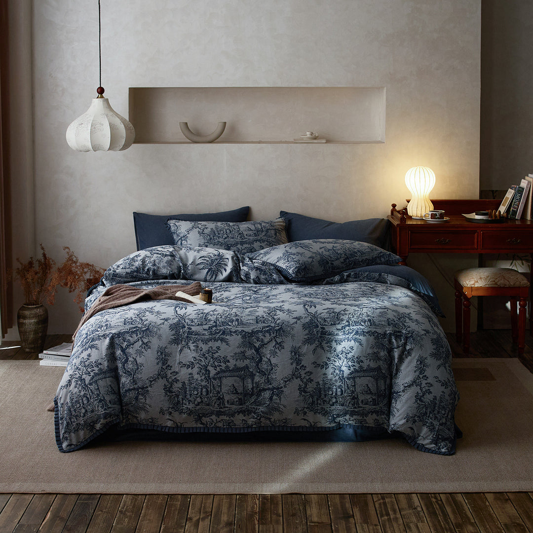 Toile-Muster Baumwollsatin Bettbezug Set mit passenden Kissenbezügen