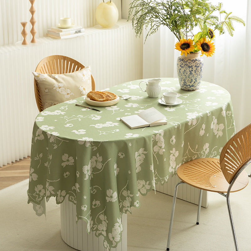 Runde abwischbare Tischdecke mit floralem Ausschnittsaum Karnz