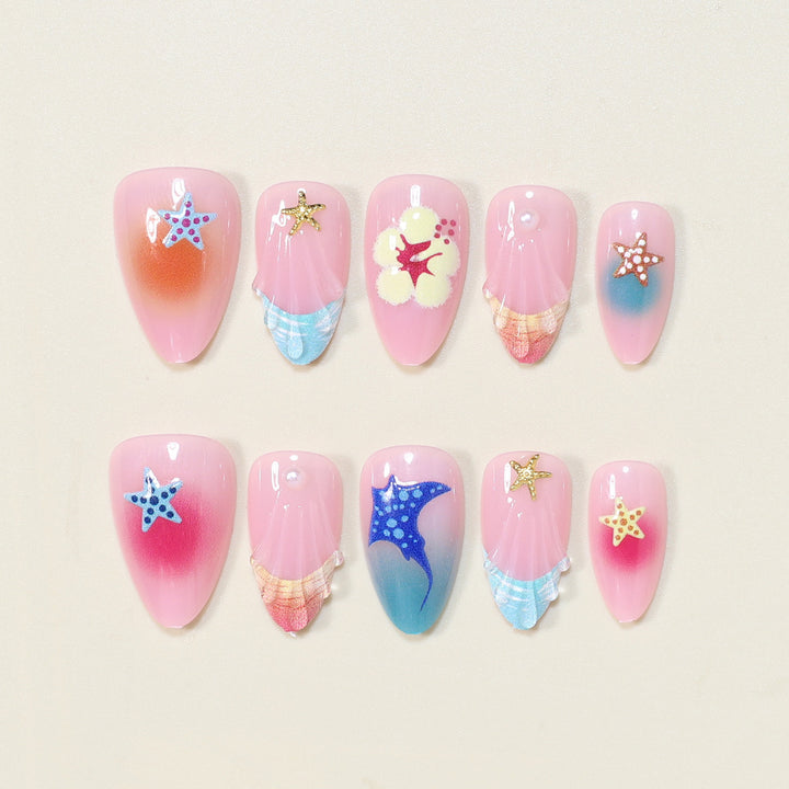 Künstlerische vom Ozean inspirierte Press-On Nagelkunst Karnz