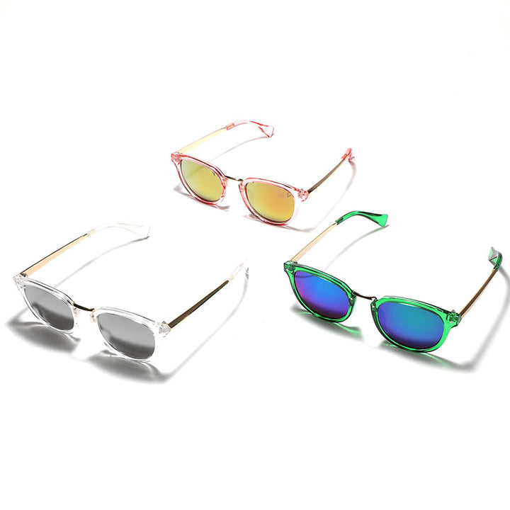 Damen modische Sonnenbrille mit buntem, verspiegeltem Gläsern und elegantem Rahmen Karnz