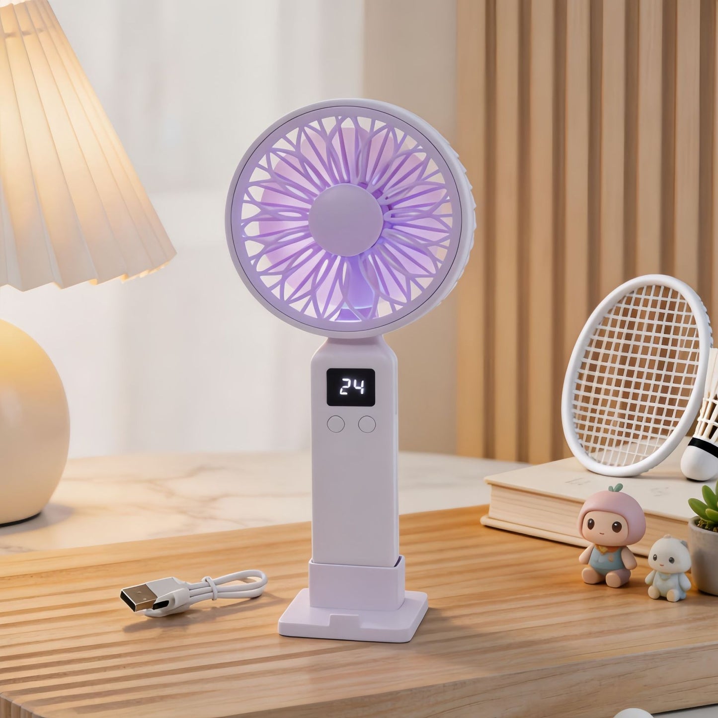 Damen Tragbarer Handventilator mit LCD-Display und USB-Ladefunktion Karnz
