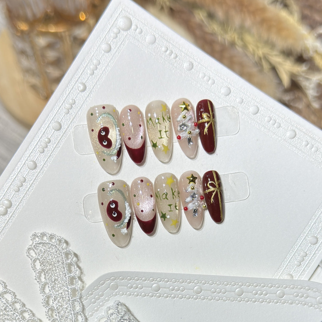 Festliches Press-On Nail Art Set mit Weihnachtsdesigns Karnz