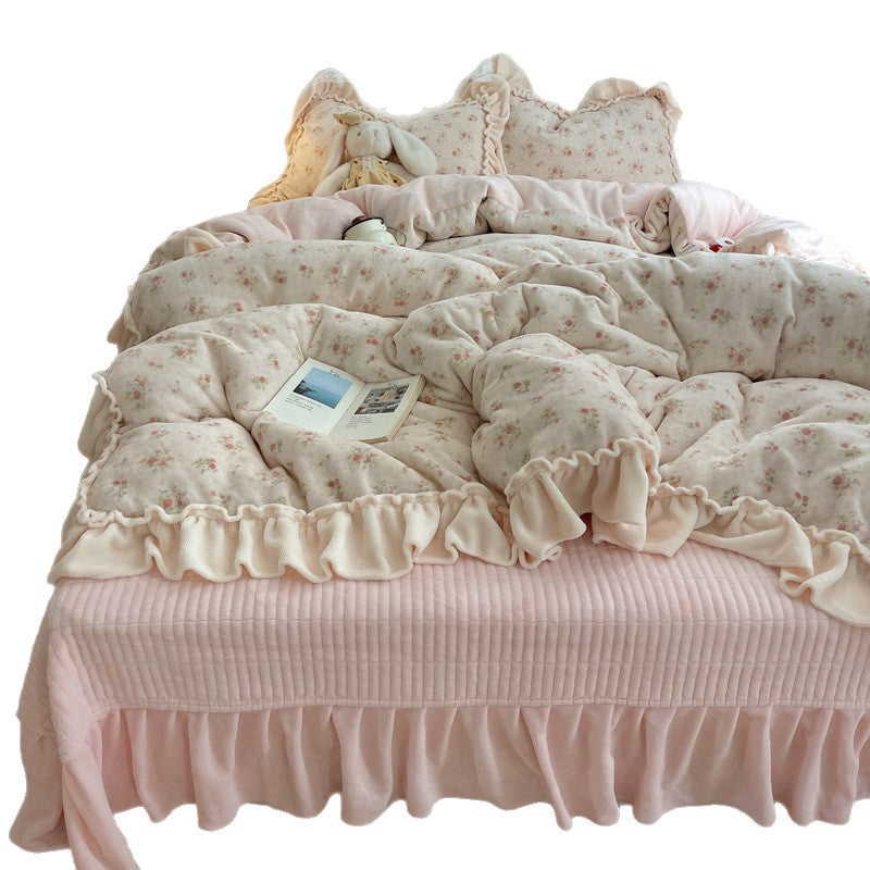 Rüsch-Plüsch Wendbare Bettwäsche Set mit Cartoon-Hase Druck und Flanell Kissenbezügen