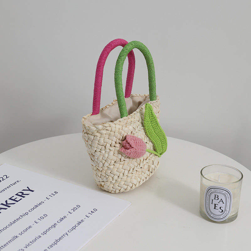 Damen Verspielte Korbtasche mit Blumenapplikation Karnz