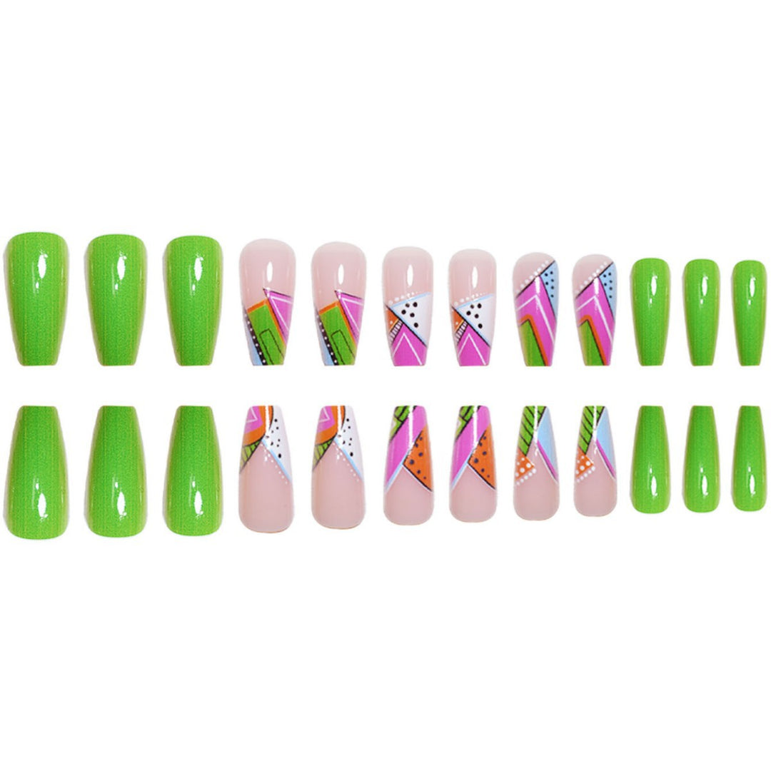 Künstlerische Neon Geometrische Press-On Nagelverlängerungen Karnz