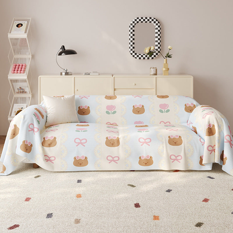 Decorative Cotton-Linen Kawaii Candy and Cat Print Sofa Slipcover
