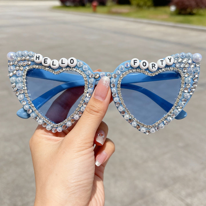 Herzförmige mit Perlen verzierte Sonnenbrille Karnz