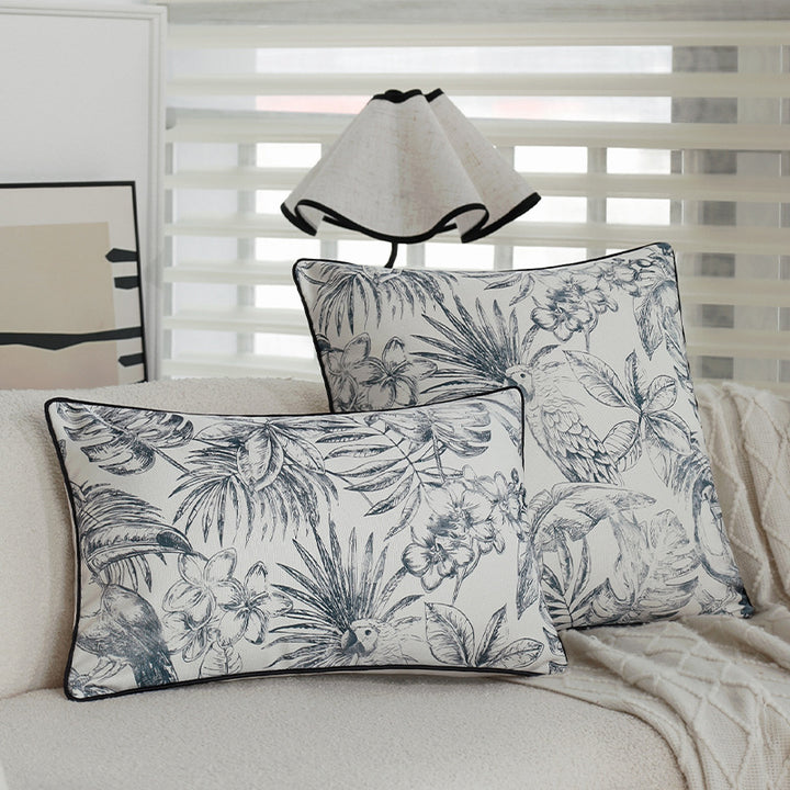 Quadratischer Zierkissenbezug mit botanischem Papageien-Illustrationsdruck und feiner Kedernaht Karnz