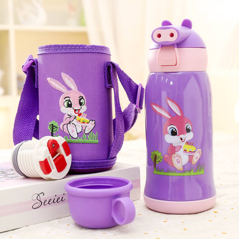 Damen Isolierte Trinkflasche mit niedlichem Kaninchen-Design und praktischem Tragegurt Karnz