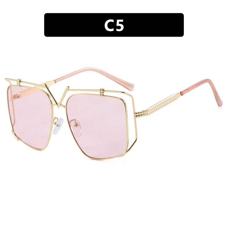 Damen futuristische Oversized-Sonnenbrille mit einzigartigem Geometrie-Rahmen Karnz