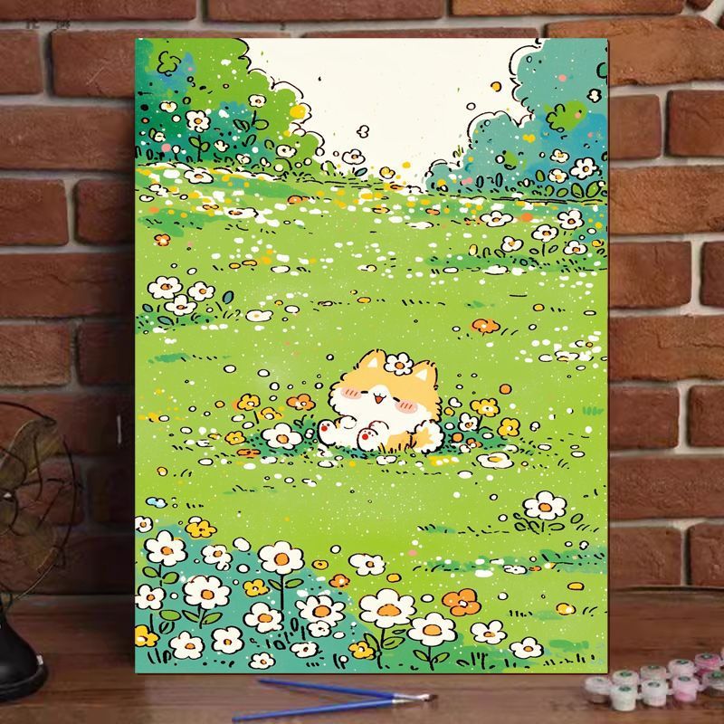 Niedliches Katzenillustration Leinwandkunstdruck Karnz