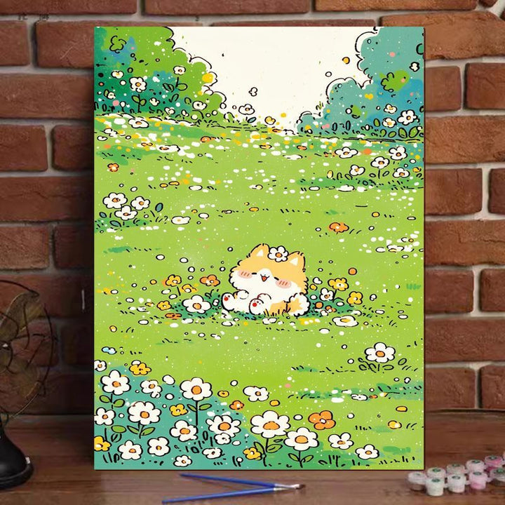 Niedliches Katzenillustration Leinwandkunstdruck Karnz