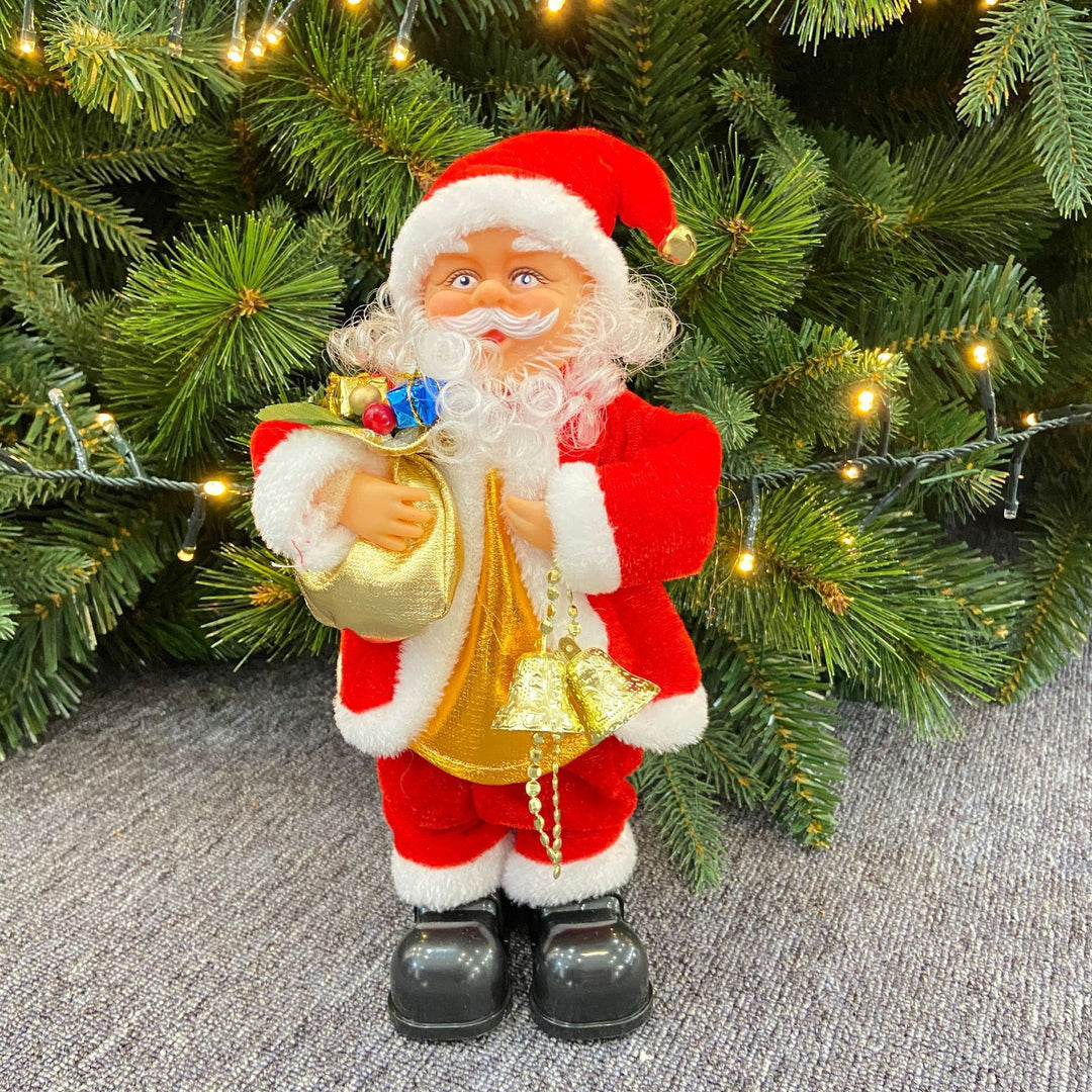 Niedlicher Weihnachtsmann mit Weihnachtsgruß-Schild Karnz