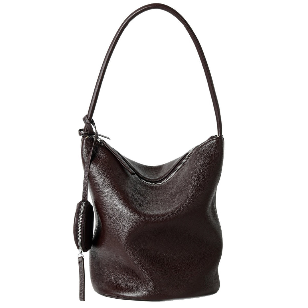 Schluffige genarbte Bucket Hobo Tasche mit gebogenem Reißverschluss und abnehmbarem Münzbeutel